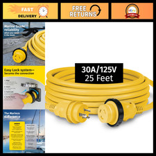 30A 125V Shore Power Cordset - 25ft Heavy Duty Yellow Marine Power Cable picture