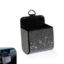 Bling Car Vent Storage Organizer, Rhinestone Car Vent Leather Pocket, Vents S... picture