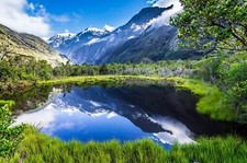 Landscape nature summer lake reflection mountains grass Custom Gaming Mat Desk picture