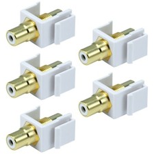 5 Pcs RCA Keystone Jack Audio Video AV Coupler Snap In Wall Plate White Center picture