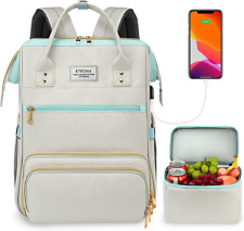 Lunch Backpack for Women, 15.6 Inch Laptop with USB Grey Blue  picture