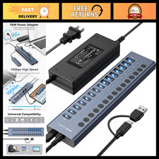 16-Port Powered USB 3.2 Hub - 8 USB-A & 8 USB-C, 10Gbps High-Speed Data Transfer picture