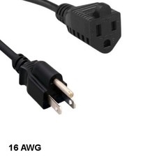 Kentek 3Ft Extension Power Cable NEMA 5-15P to NEMA 5-15R 16AWG 13A 125V SJT picture