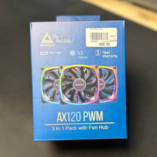 MONTECH AX120 PWM 120mm RGB Multicolor Case Fan 3-Pack w/ Hub, 4-Pin picture