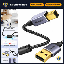 3.3ft USB 2.0 Printer Cable A to B, Gold-Plated, Nylon Braided, Ferrite Bead, Co picture