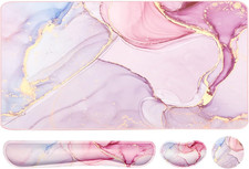 Pink Marble Keyboard Mouse Pad Set with Wrist Support - 3pcs Ergonomic Design picture