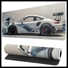 White Ukiyo-e Style Sports Car Gaming Mouse Pad Large Desk Mat 31.5x11.8 Inch... picture