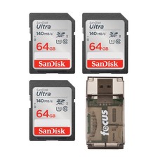 SanDisk 64GB 140 MBs SDXC Memory Card 3 pack All In One Card Reader picture