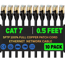 Cat7 SFTP Ethernet Patch Cord 0.5Ft – 100% Pure Copper LAN Cable, Double Shielde picture
