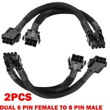 2X Dual 6 Pin Female to 8 Pin Male GPU Adapter Cable Braided Sleeved 20cm HOT picture