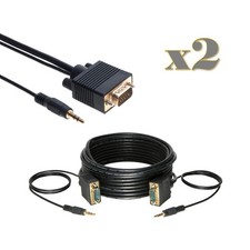 2-Pack - 10FT SVGA M/M Cable + 3.5mm Aux Audio Jack for Monitor PC Projector TV picture