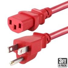 4x 3FT 18/3 AWG Power Cord Cable NEMA 5-15P Male to IEC 60320 C13 Female 10A Red picture