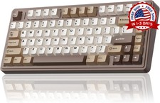 Teclado mecanico inalambrico con perilla retroiluminacion RGB blanco marrón picture