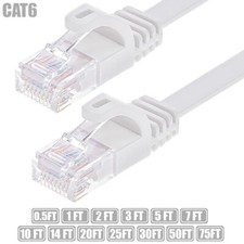0.5-75FT Cat6 RJ45 Network LAN Ethernet FLAT UTP Patch Cable 550MHz 30AWG White picture