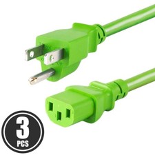 3x 2FT PC Computer Monitor Power Cord Cable NEMA 5-15P To IEC C13 18AWG Green picture