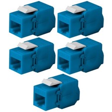 5 Pcs Cat6A RJ45 Network LAN Ethernet Keystone Jack Toolless 180 Degree Blue picture