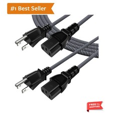 6FT Computer Power Cord 2 Pack, 3 Prong Nylon Braided Replacement Power Cable... picture