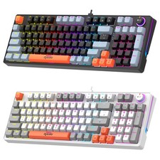 98-Key Mechanical Gaming Keyboard RGB Wired Compact with Volume Control Knob picture
