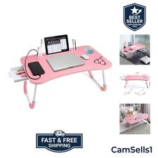 Stylish Pink Lap Desk with Integrated Light, Drawer & Cup Holder for Convenience picture