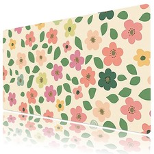 Green Leaf Pink Floral on Beige Desk Pad for Keyboard Desk Mat 31.5x15.7 inch picture