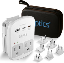 35W Universal Travel Adapter Kit – 2 USA Sockets, USB-A, USBC, 1X PD 35W USB-C a picture