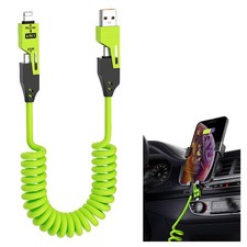 4-in-1 Spring Fast Charging Cable 4-Foot 65-watt Winding 59.06 inches, Green picture