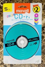 5 Pack Maxell Color CD-R Data - Music Photos - 80mins 700mb - NEW SEALED NOS TQ picture