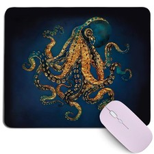 Cz tulip Summer Dark Blue Octopus Mouse Pad,Blue Golden Octopus Desk Mat,Naut... picture