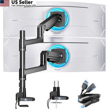 ARES WING Stacked Dual Vertical Monitor Arm with 18'' Pole, Black USB picture