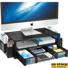 Ergonomic Monitor Stand W/ Drawer & Pen Holder Multi-functional Metal Design New picture