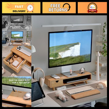 Ergonomic Bamboo Monitor Stand Riser with Drawer & Cable Management - Desk Organ picture