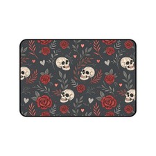 Skull and Red Roses Desk Mat | Gothic Floral Mousepad picture