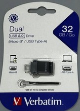 VERBATIM Store N Go 99139 DUAL USB 2.0 Flash DRIVE 32GB MICRO-B  USB TYPE-A 1707 picture