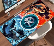 Charizard and Mewtwo Fire Blue Energy Trio Pokemon Gaming mousepad Mouse Pad TCG picture