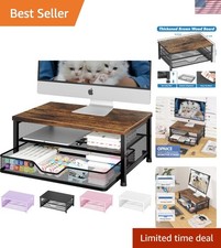 Sleek 2-Tier Workspace Organizer for Printer & Laptop—Ergonomic Design, Brown picture