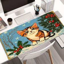 Adorable Cartoon Winter-Themed Cat Mouse Pad Featuring an Orange And White Spo picture