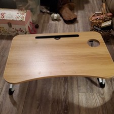 Portable Laptop Bed Table, Multi Functional Tray Holder w/ Cup Holder Walnut picture