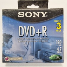 Sony AccuCORE DVD-R 3 Pack 120 Min 4.7 GB Recordable Media Blank Disc New Seal picture
