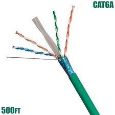 500FT Cat6A Network Ethernet FTP Cable Solid Copper Bulk CMR Riser 23AWG Green picture