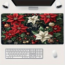 Christmas-Themed Desk Mat - Festive Holiday Mouse Pad with Vibrant Poinsettias picture