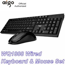 Computer Office Keyboard Wired USB 104 Keys & Mouse Combo Silent Set Black picture
