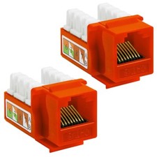 2x Cat6 RJ45 Keystone Jack Network LAN Insert Snap-In Port 110 Punch Down Orange picture