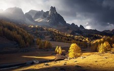 Landscape nature mountains fall sunlight trees yellow Custom Gaming Mat Desk picture