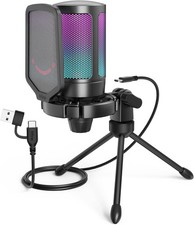 Gaming USB Microphone for PC PS5, Condenser Mic with Quick Mute, RGB Indicator picture