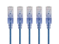 SlimRun Cat6A Ethernet Patch Cable Network RJ45 Stranded UTP 30AWG 3ft Blue 5pk picture