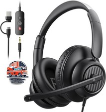 Diadema USB con Microfono Cancelacion Ruido Cable USB A C PC Laptop Zoom, negro. picture