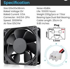 Wathai AC 12038 120mm x 38mm 110V 120V Dual Ball Cooling Axial Fan High Airflow picture