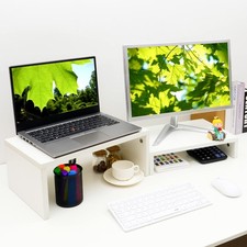 New Best TEAMIX Adjustable White Monitor Stand Riser - 2 Pack, Wood Tier for picture