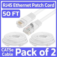 2 Pack Cat5e Patch Cord White 50 Feet Lan Ethernet Cable Network Internet RJ45 picture
