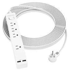 Wall Mount Power Strip Flat Plug 4 AC Outlets 2 USB 15 ft Long Extension Cord picture